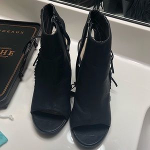 Leather Fringe Peep Toe Booties